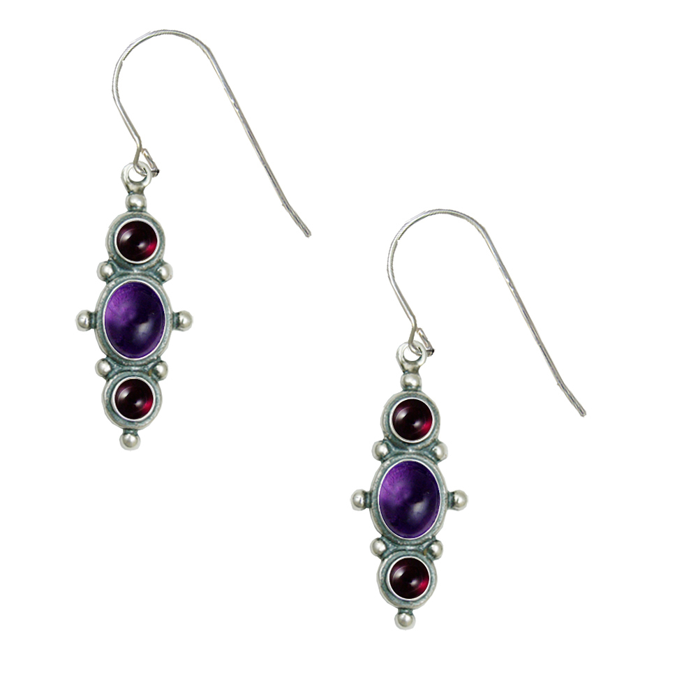 Sterling Silver Drop Dangle Earrings With Amethyst And Garnet